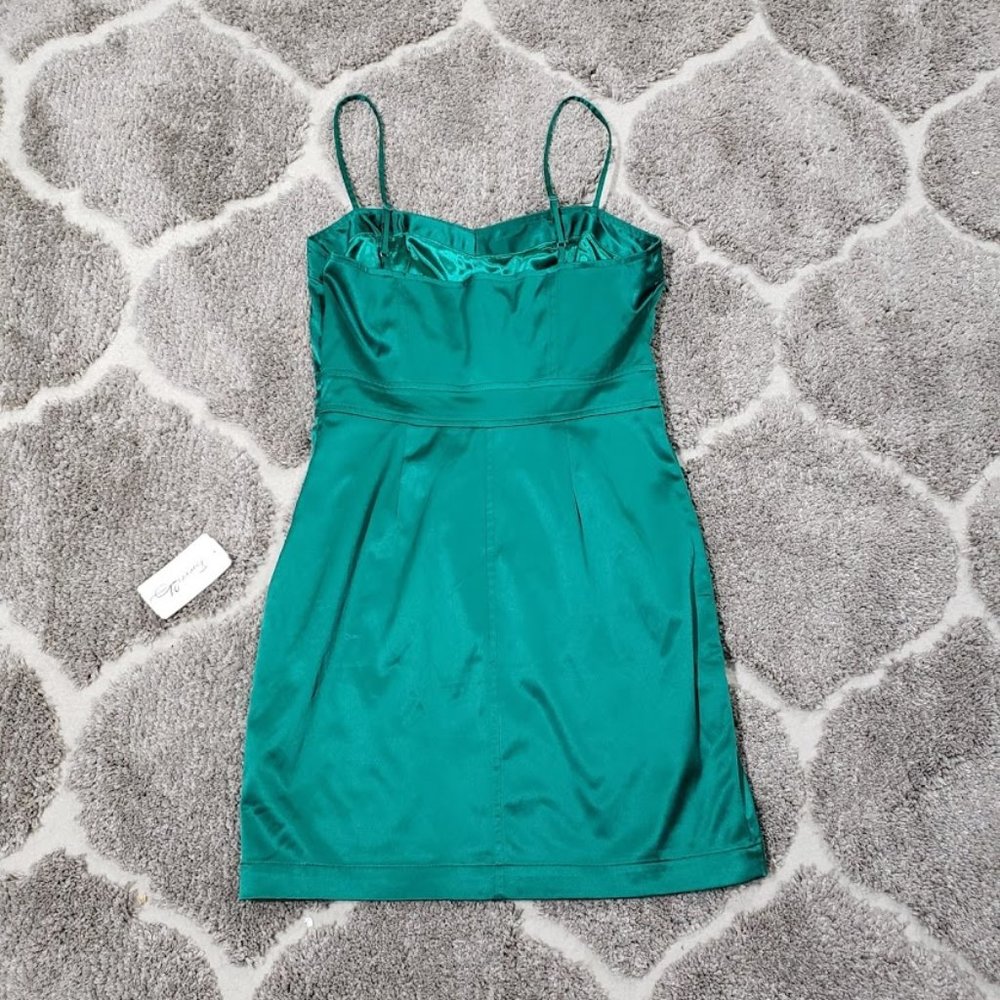 SOLD Forever 21 Emerald Sateen Mini Dress Small - Picture 3 of 8